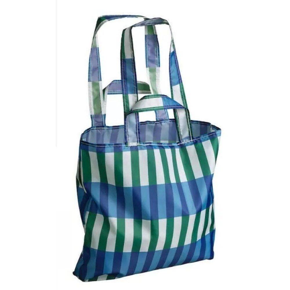 Ikea Skfnke Foldable Pocket Reusable Shopping Tote Bag Blue Green 304.413.56
